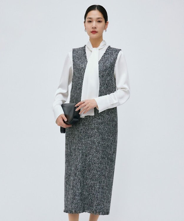 ICB 【CLASSY.1月号掲載】スパングルツイード ジャンパースカート ブラック×オフホワイト系