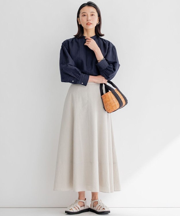 23区 【セットアップ対応】リネンレーヨンストレッチ フレア スカート ベージュ系