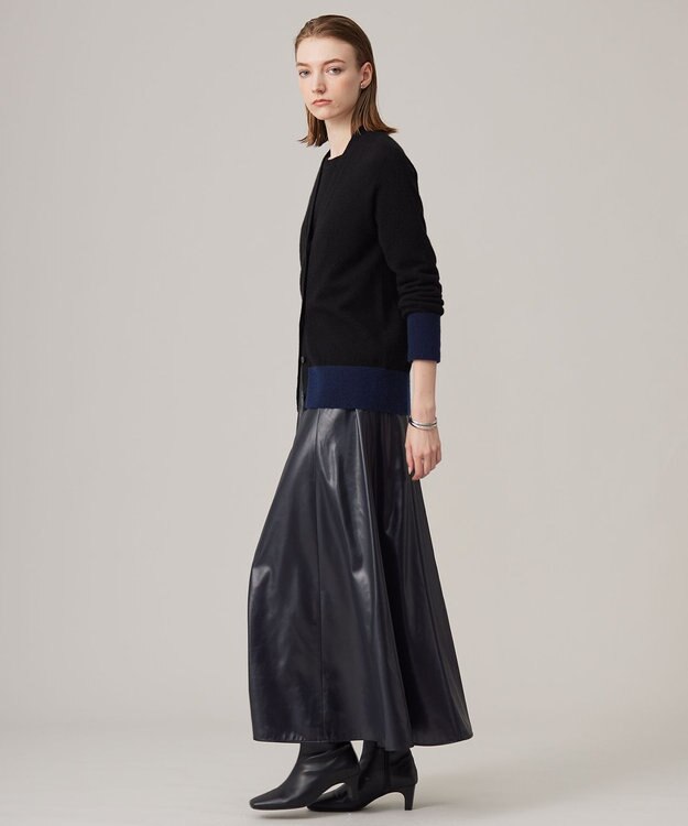 ICB L ピュアカシミヤ カーディガン ブラック×ネイビー系