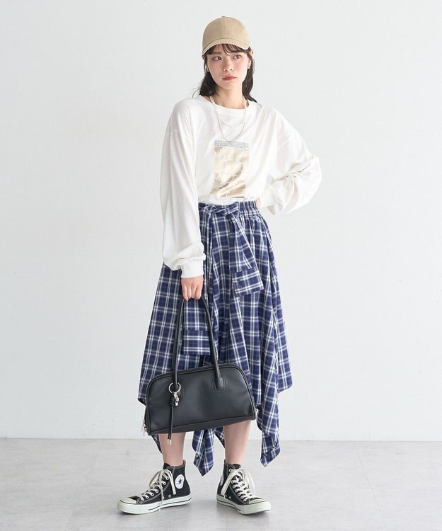 earth music&ecology イレヘムチェックシャツライクスカート Navy