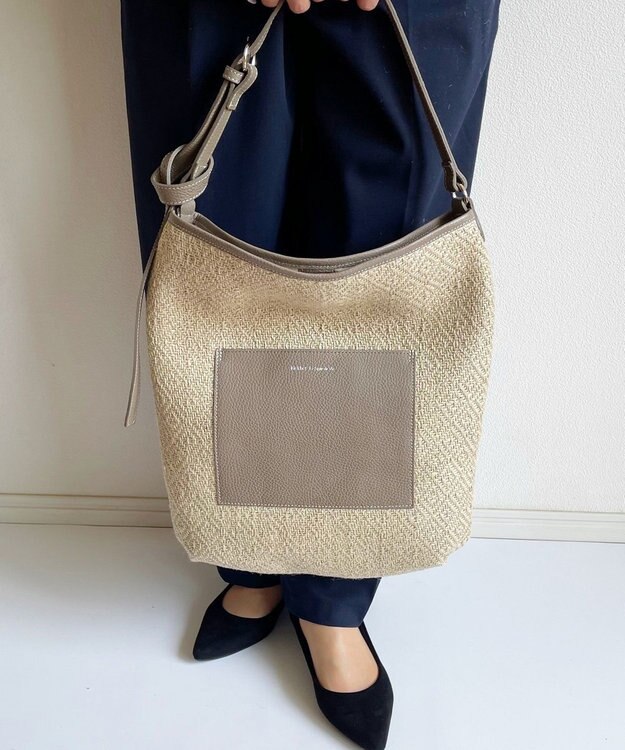Hekhèr Le Style de Vie 【日本製 / A4サイズ対応 / 3WAY】ジュート×牛革 ショルダーバッグ large グレージュ