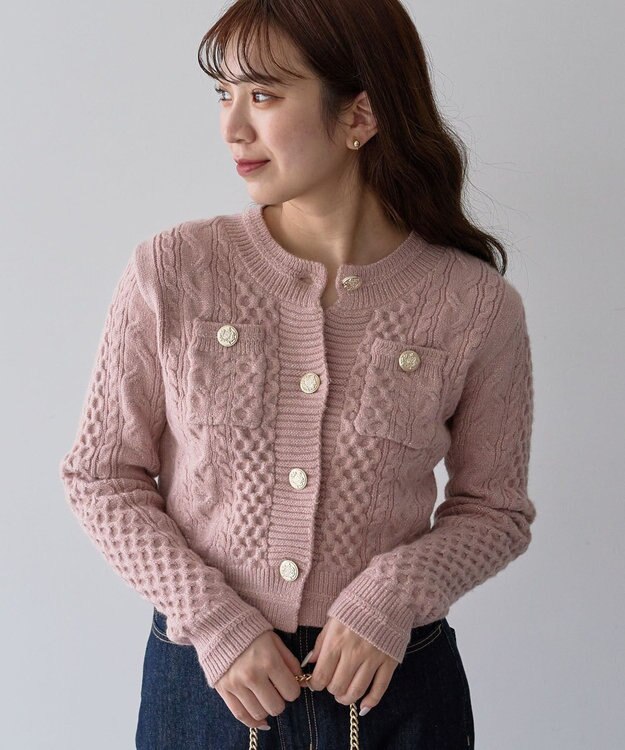 Green Parks ・ｓｗｉｎｇ　ｂｙ　ケーブルニットカーディガン Pink