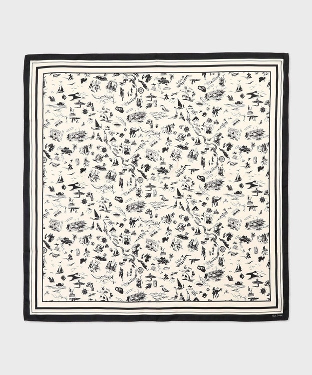 Paul Smith Travel Stories シルクスカーフ ベージュ