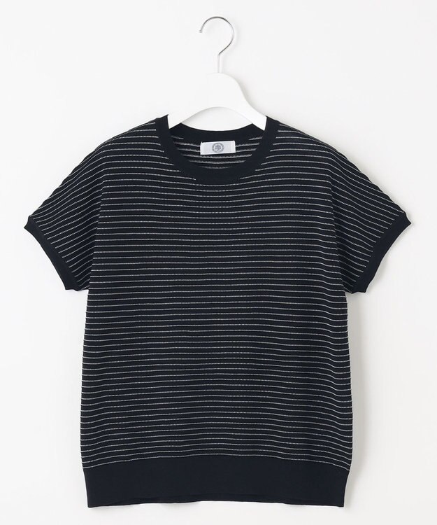 J.PRESS LADIES L 【洗える・抗菌防臭】コットンアセテート ボーダー ドルマン ニット ネイビー系1