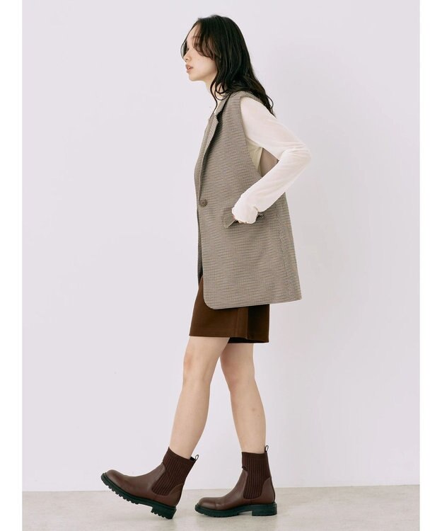 earth music&ecology テーラードジレ Check Brown