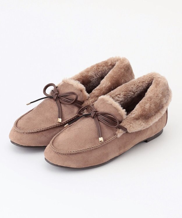 ANY SIS リボンフェイクファー モカシン ベージュ