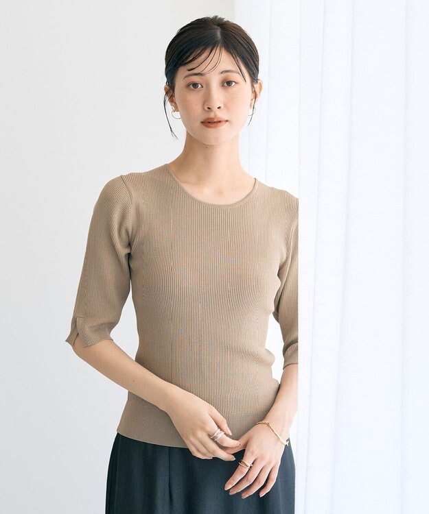 YECCA VECCA 5分袖リブニット Beige