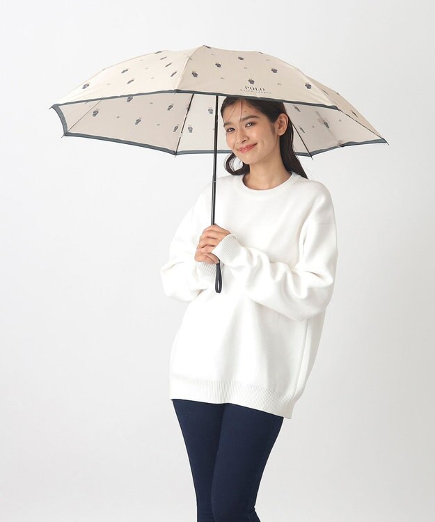 MOONBAT POLO RALPH LAUREN （ポロ ラルフローレン）折りたたみ傘 FLAG BEAR ポロベア ドット 大きめ55cm ベージュ