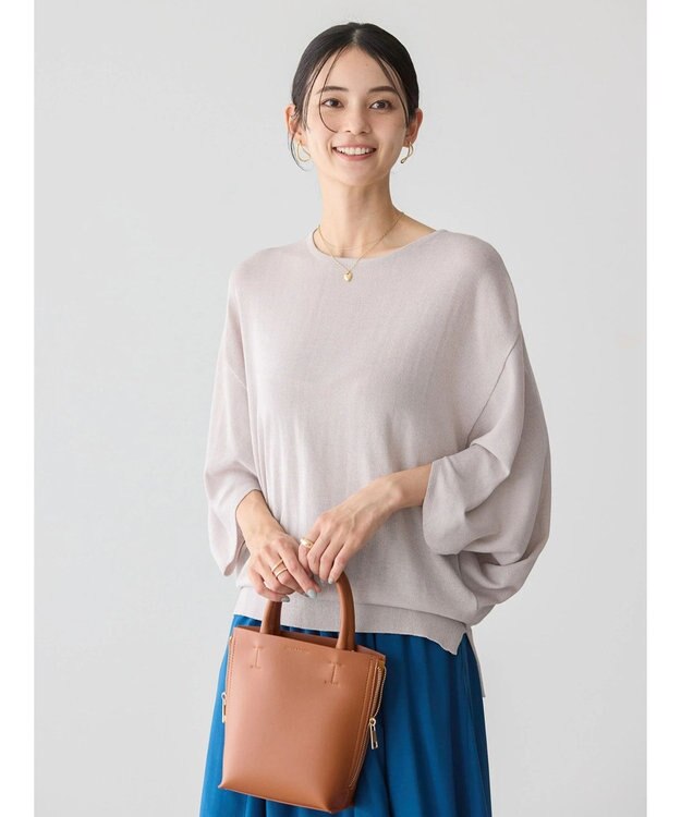 AMERICAN HOLIC 接触冷感トライアングルスリーブニットプルオーバー Gray Beige