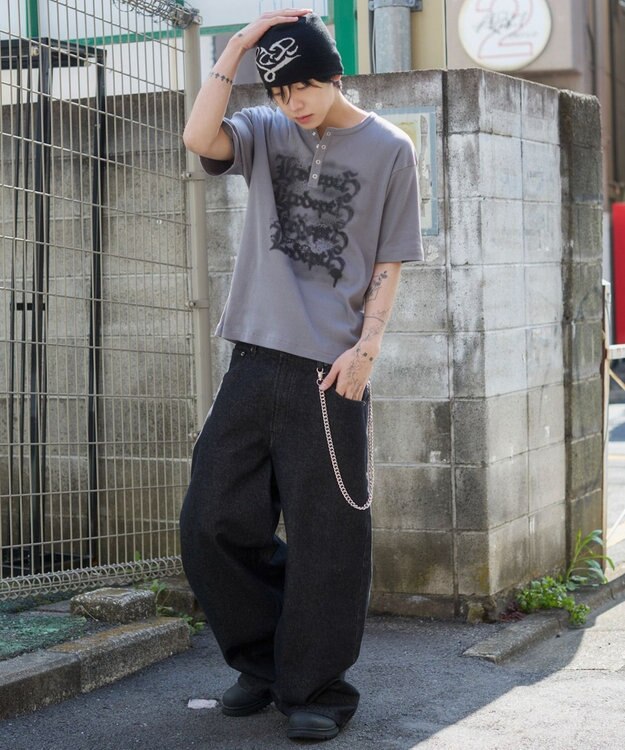 WEGO 【ユニセックス着用ITEM】グラフィックヘンリーネックT（SS） グレー