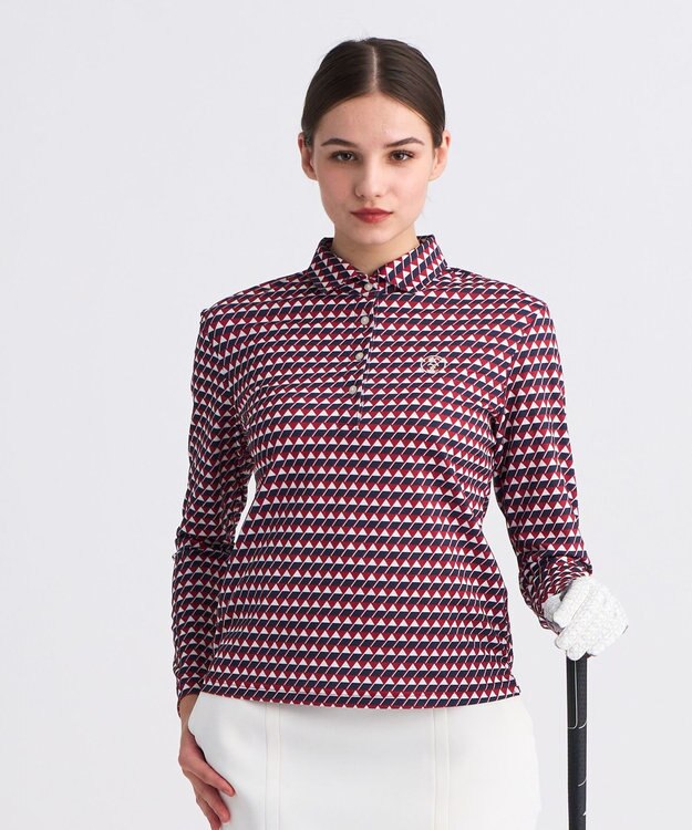 23区GOLF 【WOMEN】フラッグプリント長袖ポロシャツ レッド系5