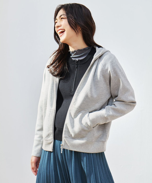 ANY L 【洗濯機可/UVケア】ダブルジップパーカー トップグレーラメ