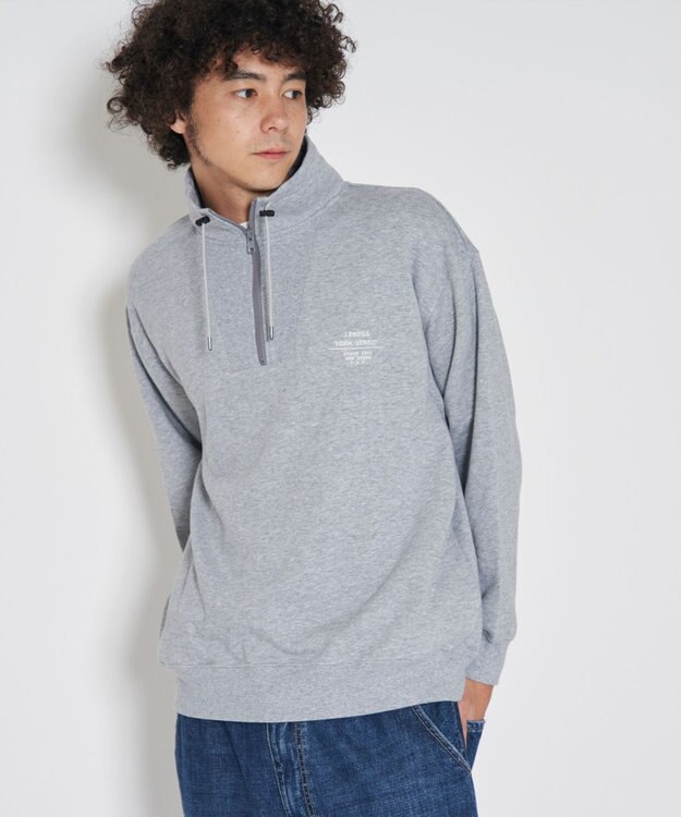 J.PRESS YORK STREET 【UNISEX】ロゴ刺繍ハーフジップ プルオーバー ライトグレー系