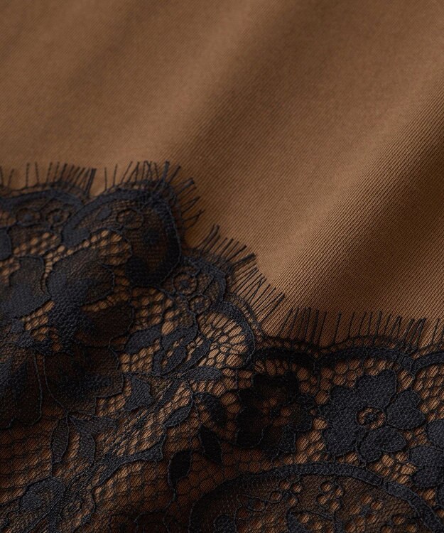 Green Parks フレンチスリーブ裾レースロゴチュニック Brown