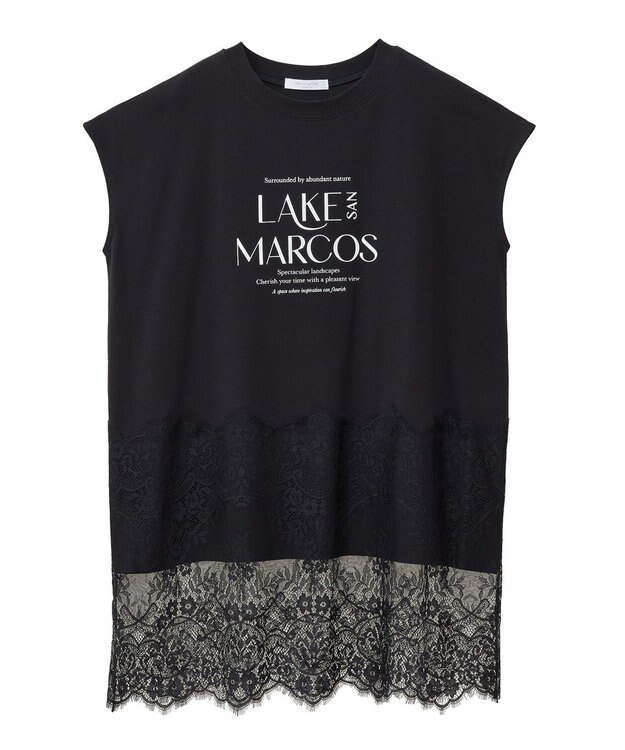 Green Parks フレンチスリーブ裾レースロゴチュニック Black