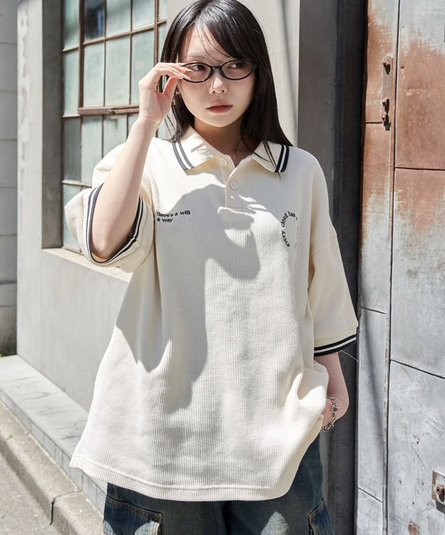 WEGO 【ユニセックス着用ITEM/MLサイズ展開】ワッフルラインポロ オフホワイト