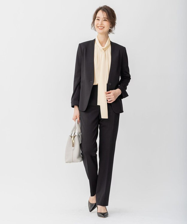 自由区 【洗える/UVケア/吸放湿性】シルクストレッチ ハイネックブラウス ベージュ系