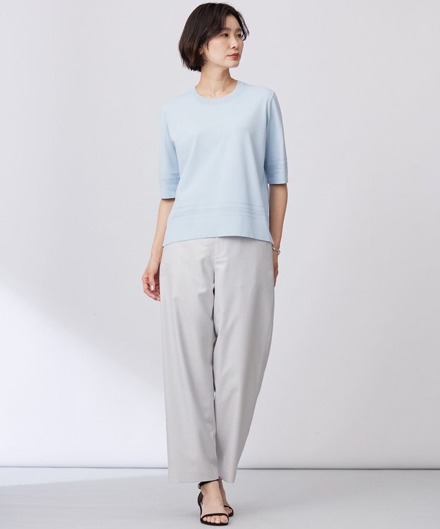 J.PRESS LADIES L 【洗える】RAYON ELITE STRETCH クルーネック ニット サックス系