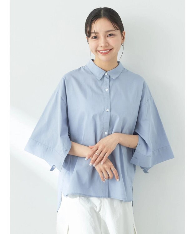 earth music&ecology ワイドスリーブ半袖シャツ Grayish Blue