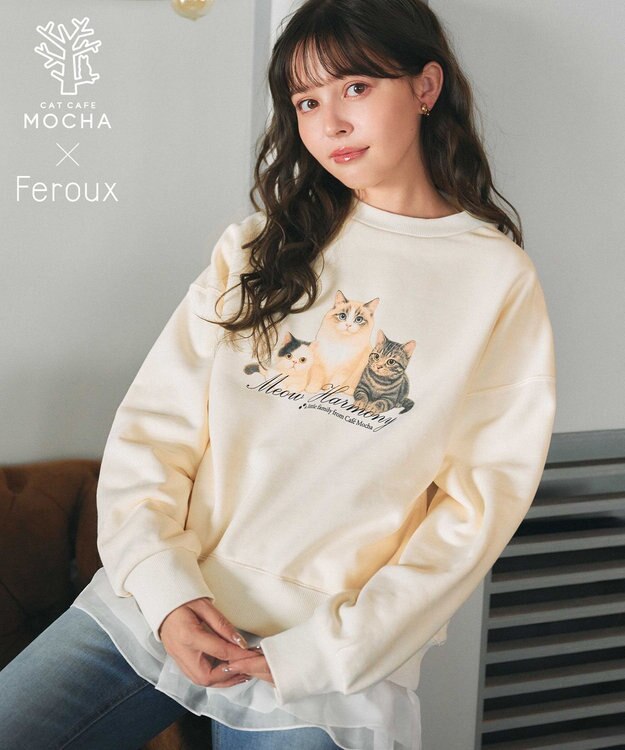 猫カフェMOCHAコラボ】猫ちゃんプリント トレーナー / Feroux