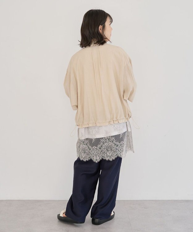 Green Parks フレンチスリーブ裾レースロゴチュニック Off White