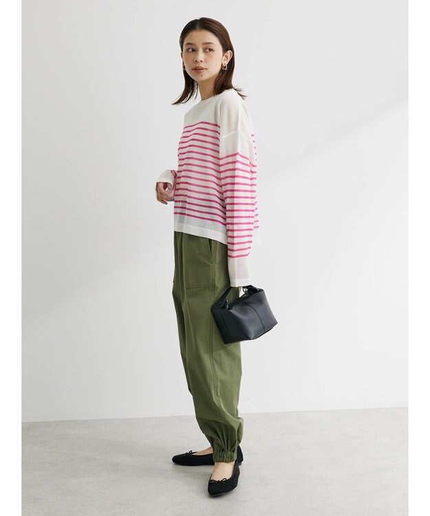 Green Parks シアーボーダーニットプルオーバー Pink