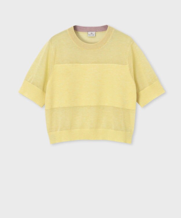 Paul Smith 【洗える】シアーボーダー 半袖ニット ライトイエロー