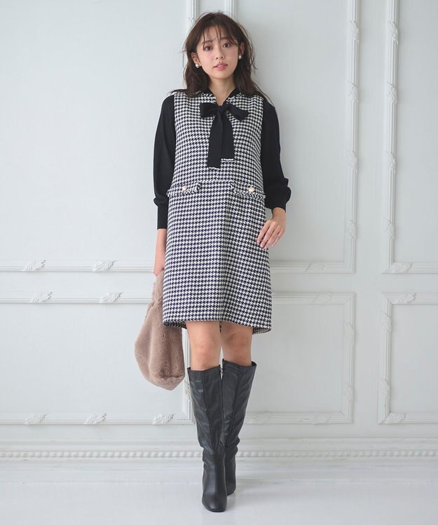 Feroux 【洗える】キーネックミディ ジャンスカ ホワイト系2