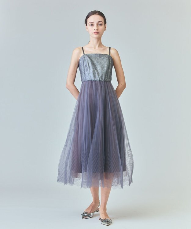 GRACE CONTINENTAL チュールプリーツコンビワンピース グレー