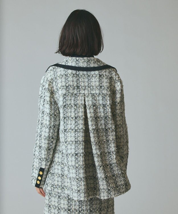 GRACE CONTINENTAL トリミングツイードショートコート ホワイト