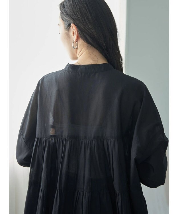 earth music&ecology コットンボイル切替ティアードチュニック Black
