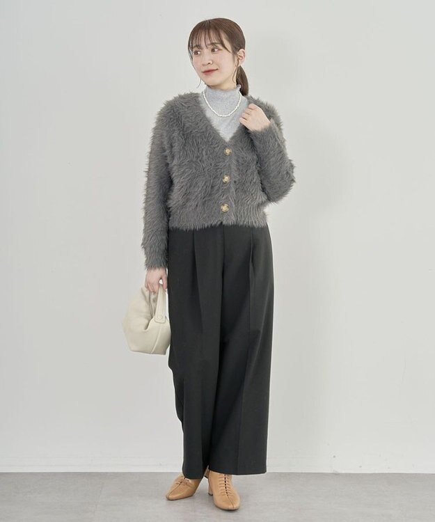 Green Parks ・Ｐｅｔｉｔ　Ｆｌｅｕｒ　シャギーニットカーディガン Charcoal Gray