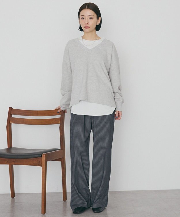 AMERICAN HOLIC 【イージーケア】ベイカーリラックスパンツ Stripe Gray