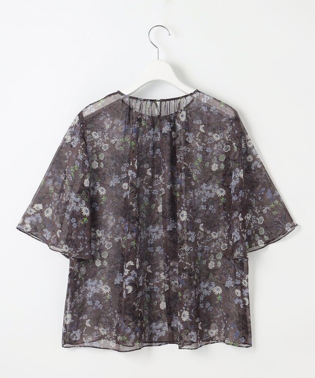 自由区 【セットアップ対応・洗える】ボタニカルフラワープリント ブラウス セピア系