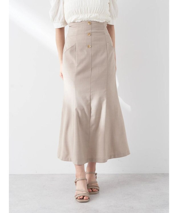 earth music&ecology フロントボタンマーメイドスカート Beige