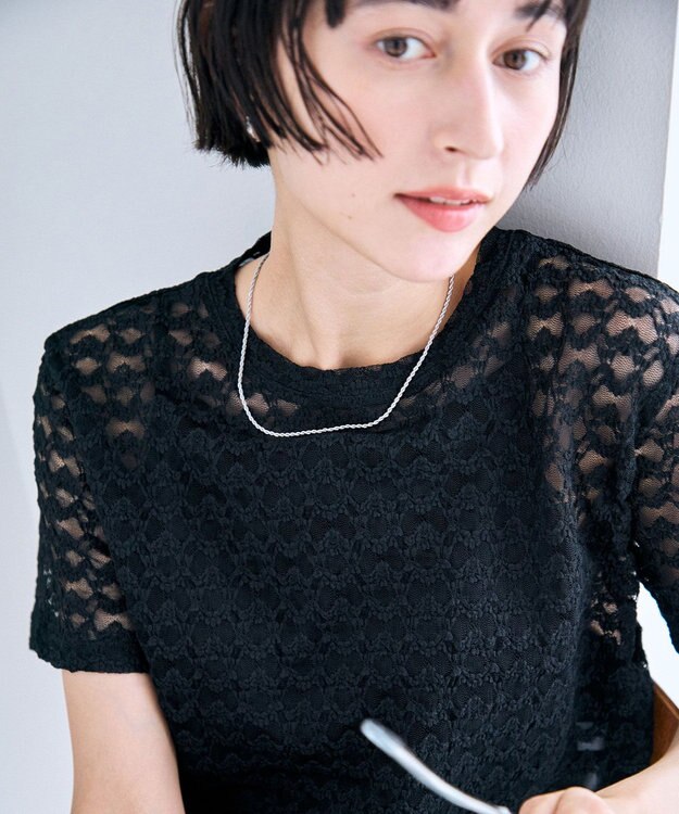 ANY レースショート丈Tシャツ ブラックレース