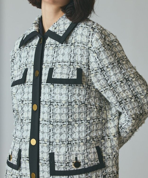 GRACE CONTINENTAL トリミングツイードショートコート ホワイト