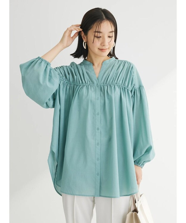 Green Parks シャーリングボリュームスキッパーチュニック Blue Green