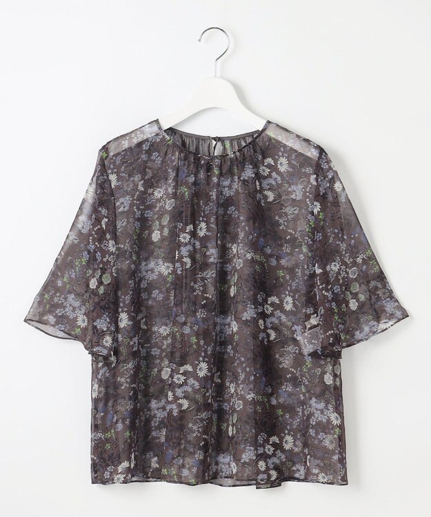 自由区 【セットアップ対応・洗える】ボタニカルフラワープリント ブラウス セピア系