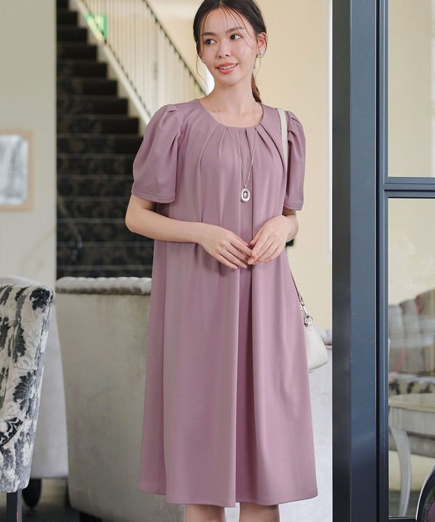 Tiaclasse L 【洗える】カットソーフレアAラインワンピース ピンク