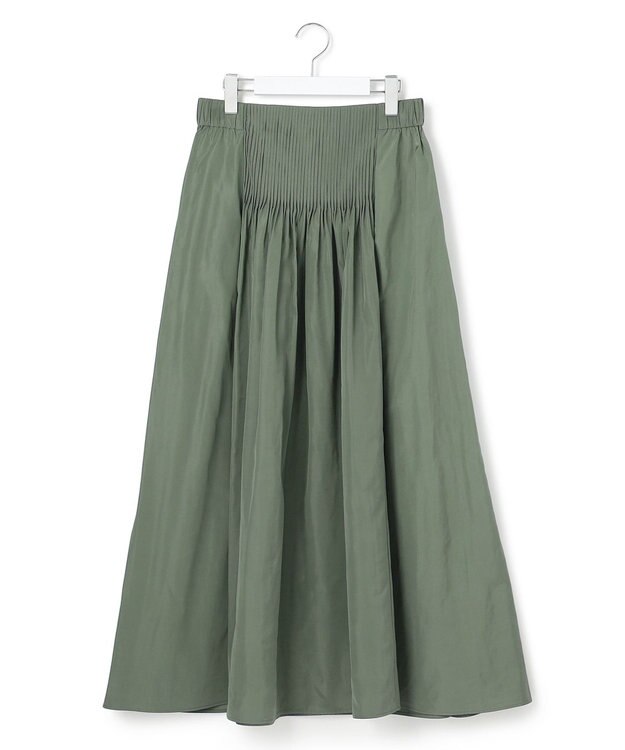 ICB L エステルメモリータフタ ピンタックスカート スモークグリーン系