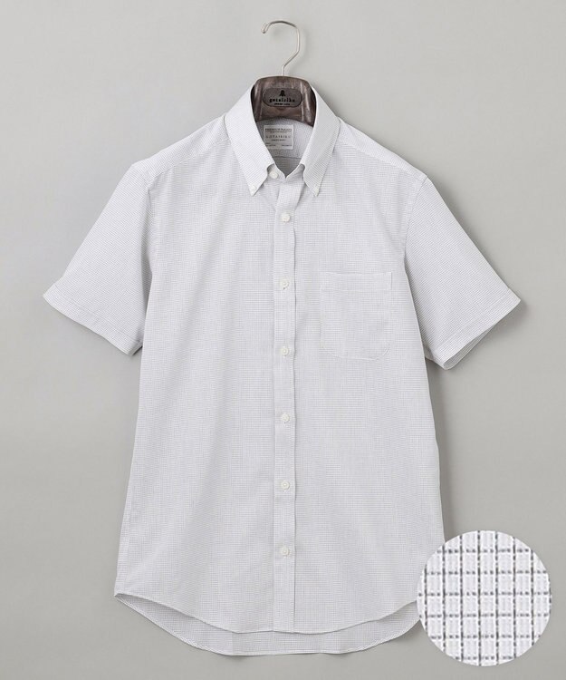 GOTAIRIKU 春夏向け【形態安定】SUMMERPREMIUMPLEATS_ボタンダウンカラー 半袖ドレスシャツ(26年モデル) 白×グレー格子