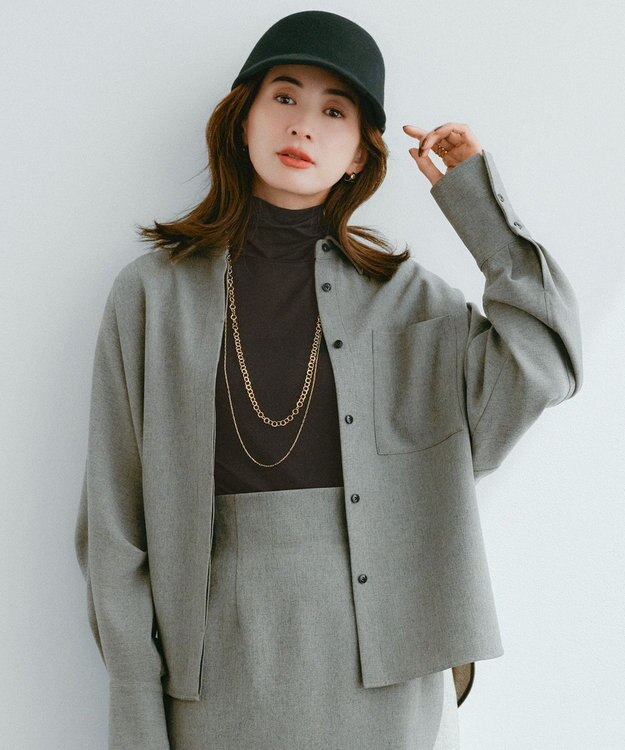 ICB 【洗える】 パウダリーチュール ハイネックトップス チャコール系