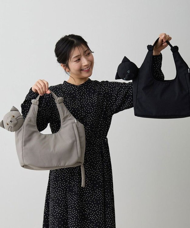 ROOTOTE 1034【ネコトート】EU.ラウンド.ブラブラネコ-A 01：グレー