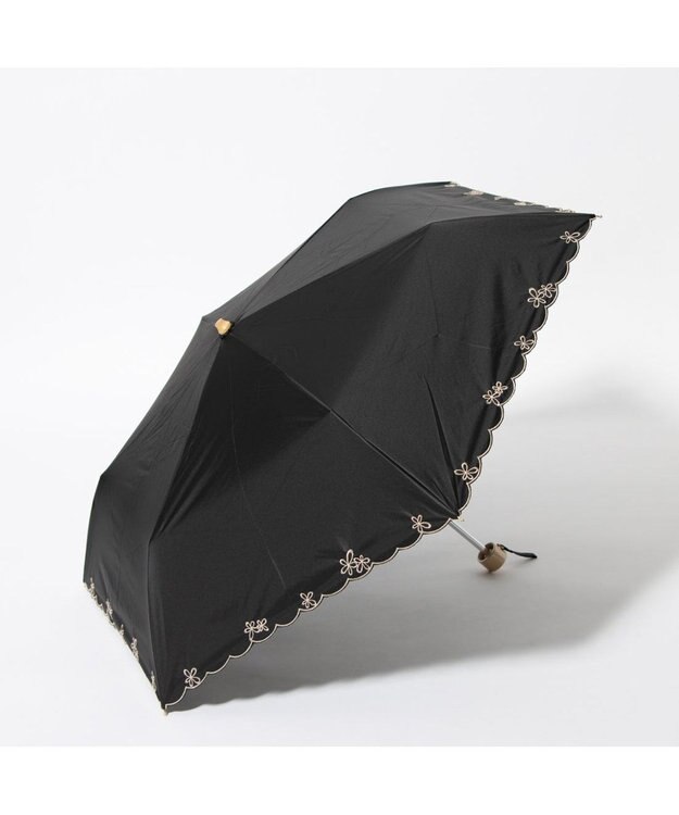 UNBILLION cache nez / プチフラワー刺繍折りたたみ日傘 ブラック