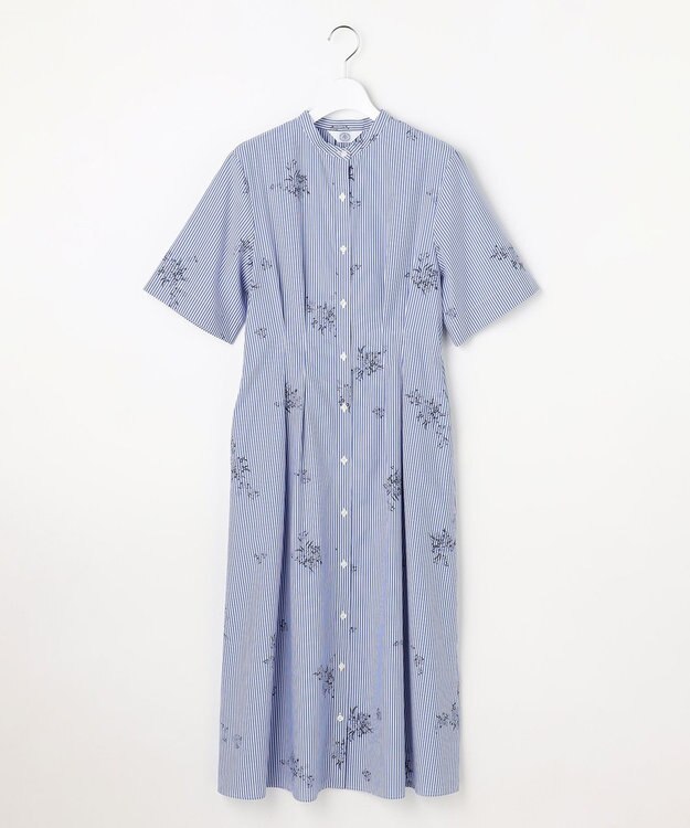 J.PRESS LADIES 【一枚で着映え】ストライプ×フラワープリント ワンピース ネイビーストライプ系