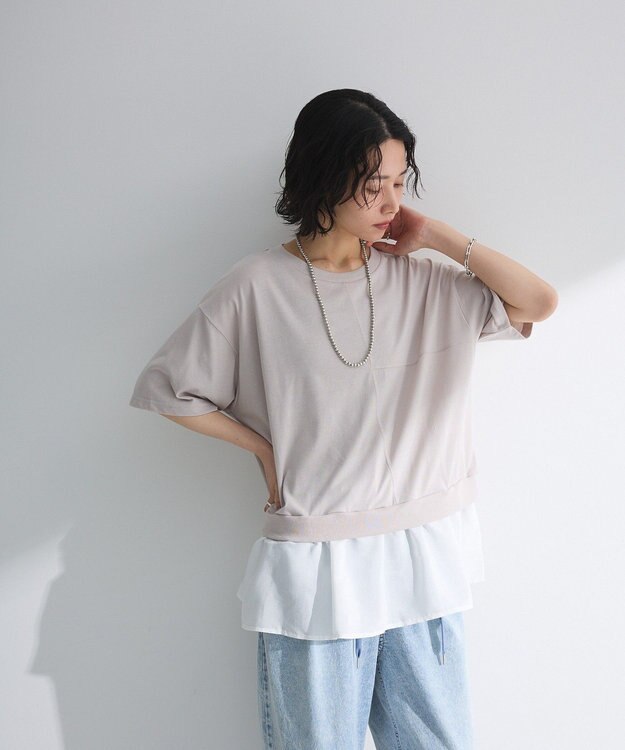 Green Parks 裾フリルドッキング５分袖プルオーバー Red