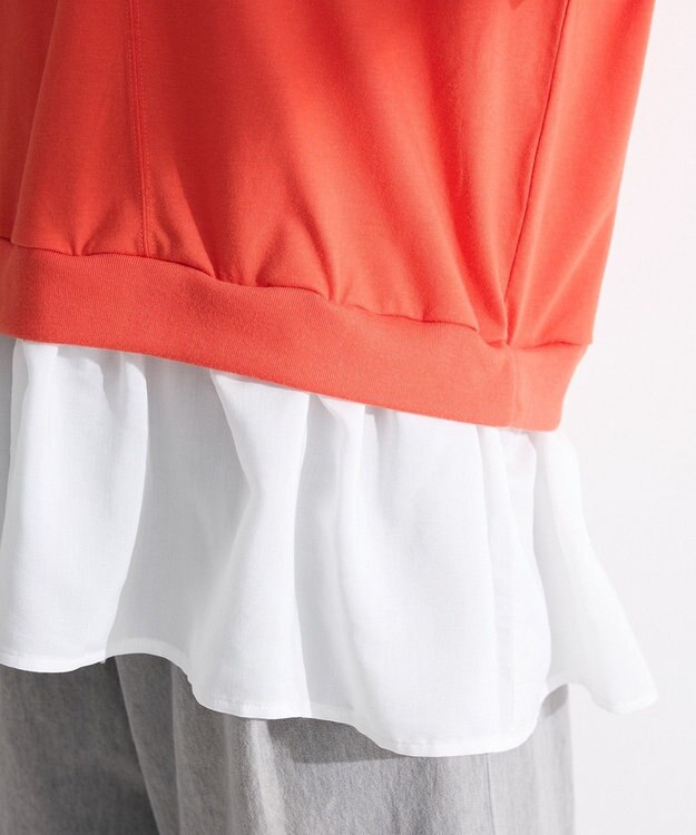 Green Parks 裾フリルドッキング５分袖プルオーバー Red