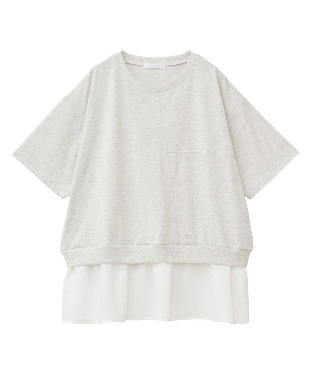 Green Parks 裾フリルドッキング５分袖プルオーバー Red