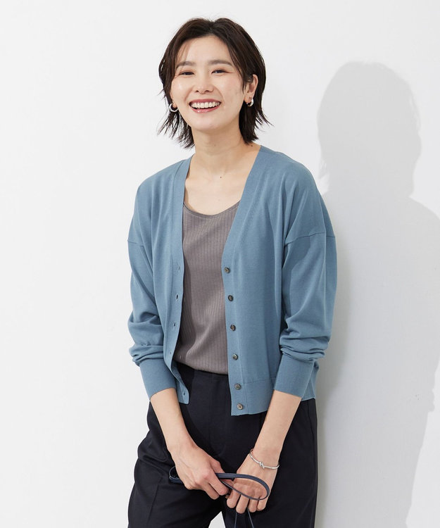 J.PRESS LADIES 【洗える】 Co/Peライト Vネック ショート カーディガン スモーキーグリーン系